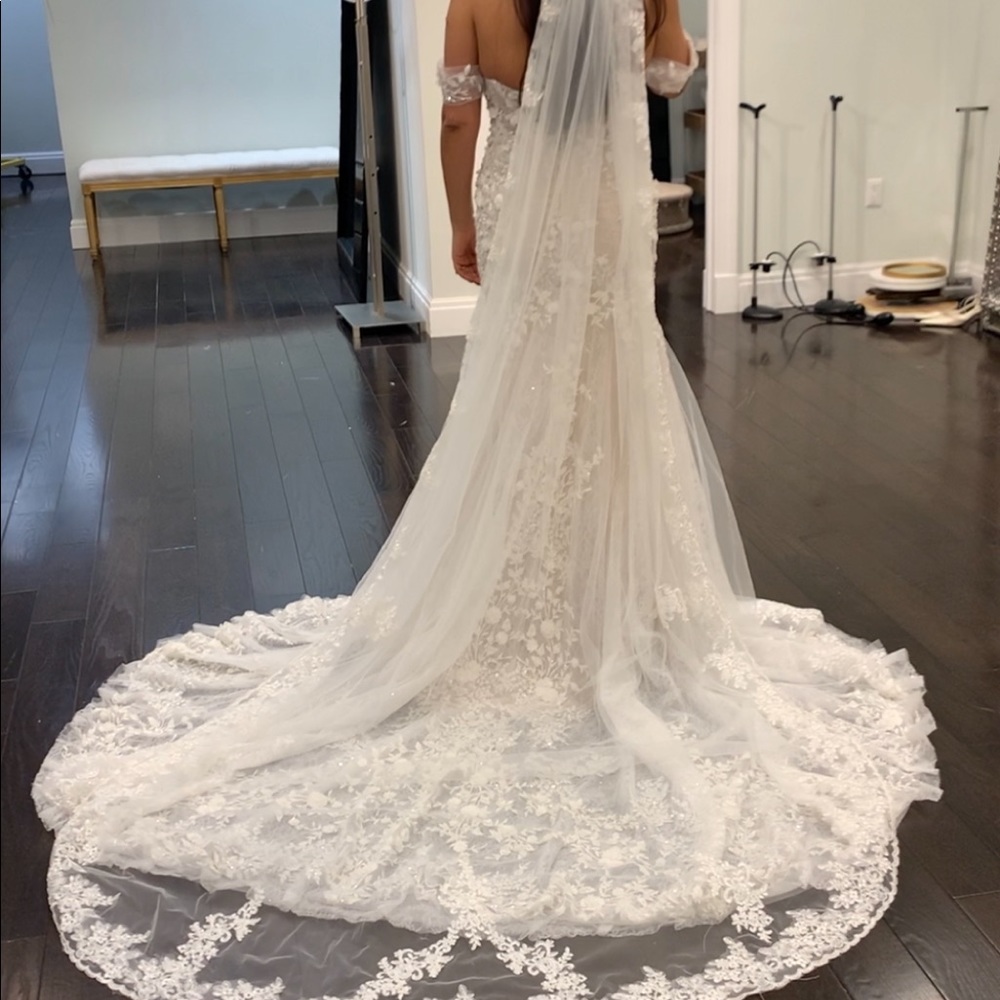 Gorgeous cathedral lace edge veil, 115 inches long